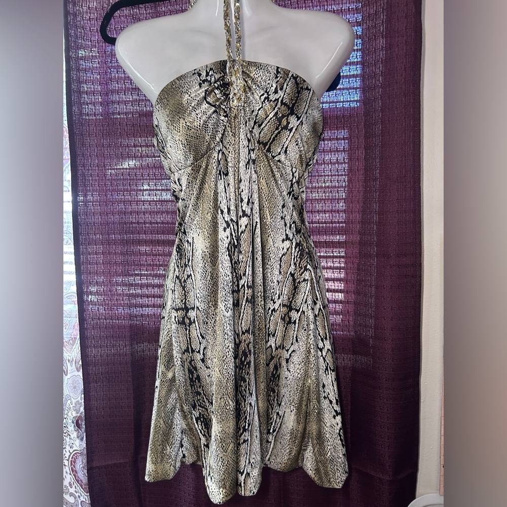 Chic Snake Print Halter Mini Dress